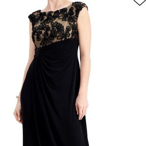 Petite lace-bodiced gathered-waist gown